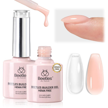 Beetles Builder Gel Set,3 Pcs 8 in 1 Nail Strengthening Apex Building Extension for Beginner DIY Salon at Home,Clear Builder Nail for Nails with Base and Top Coat Gel,UV & LED Lamp Needed