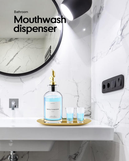 16oz Set Moryimi Mouthwash Dispenser, Glass Mouthwash Decanter for Bathroom, Mouth Wash Container Mouthwash Bottle
