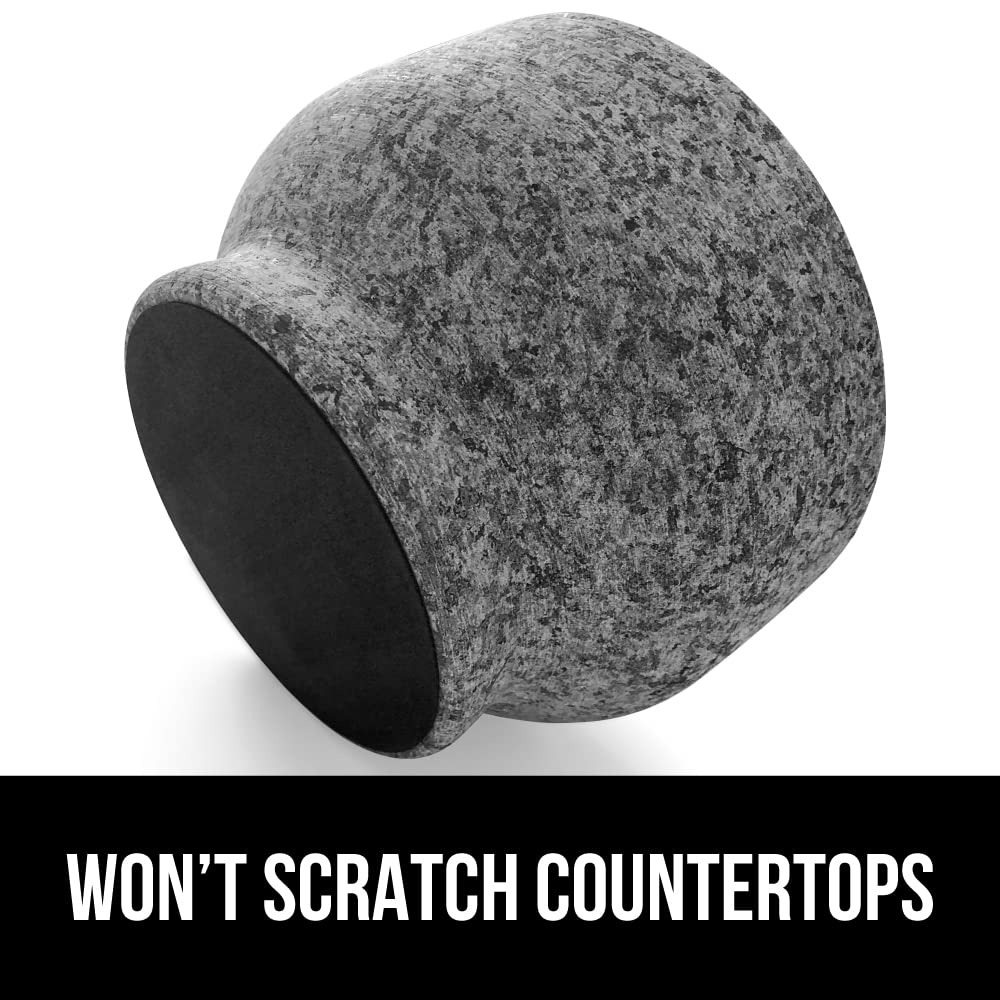 GORILLA GRIP Heavy Duty Mortar and Pestle Set with Slip Resistant Base, 100% Granite Stone Molcajete Guacamole Bowl, Grind Seeds Spices, Crush Garlic, Kitchen Muddler for Fresh Herbs, 1.5 Cup, Gray