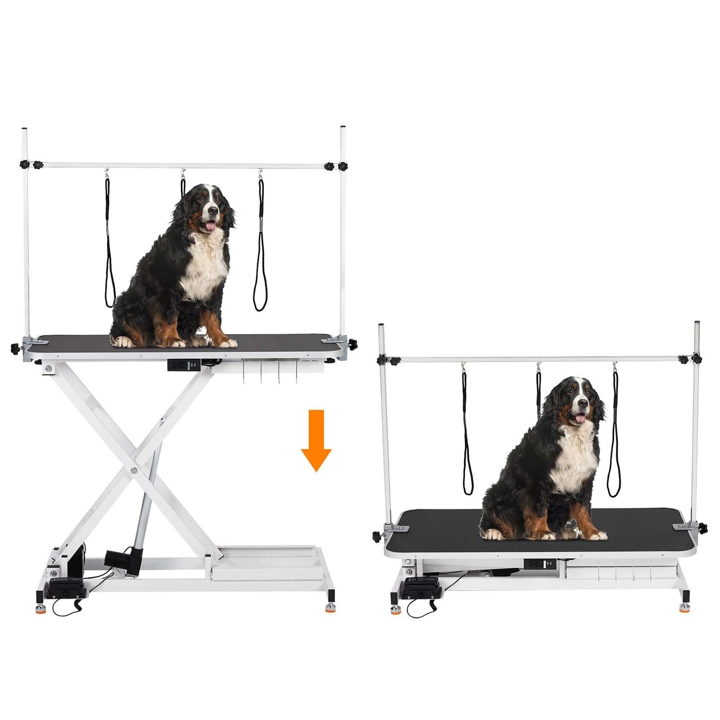 SierraSquad 47'' Hydraulic Dog Grooming Table for Large/Small Dogs, Electric Adjustable Height Pet Grooming Table At Home, Large Dog Grooming Table, Maximum Capacity Up to 264Lb, White