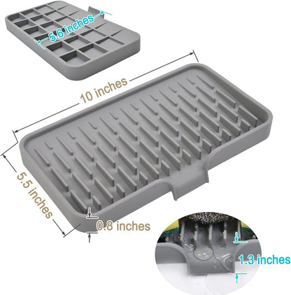 Large Silicone Sponge Holder - Multi-Purpose Self Draining Dish Soap Tray for Kitchen Sink, Waterproof Caddy Organizer