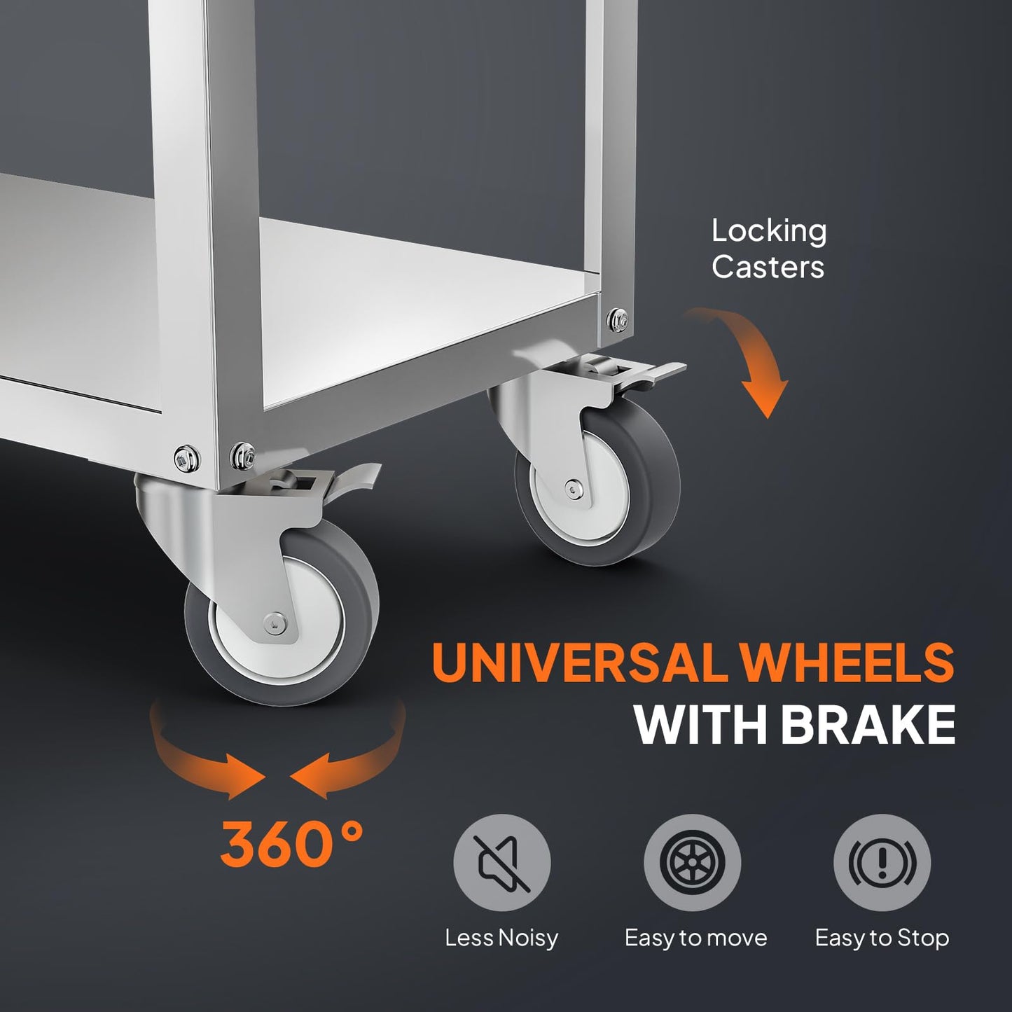 LEADZM 15"L x 24"W x 33"H Utility Rolling Cart on Wheels With Braker, 3-Tier Heavy Duty Commercial Storage Tool Serving Cart With Handle, Stainless Steel for Kitchen Home & Business, Silver