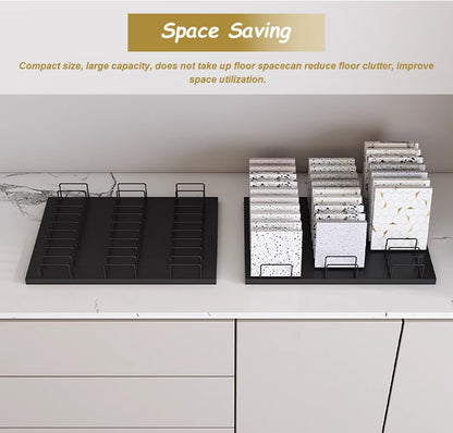 Beige Desktop Tile Sample Display Rack for Retail, Wooden Floor & Door Plate Storage Stand, Marble Slab Showcase Shelf for Exhibition Hall with 30 Card Slots