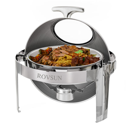 ROVSUN Roll Top Chafing Dish Buffet Set,6 QT Round Stainless Steel Chafer for Catering,Buffet Servers and Warmers Set with Glass Window for Weddings Party