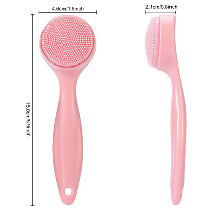 2 Pack Silicone Face Scrubber Exfoliating Brush, Manual Handheld Facial Cleansing Brush Blackhead Scrubber, Soft Bristles Waterproof for Face Skincare (Round-Pink)