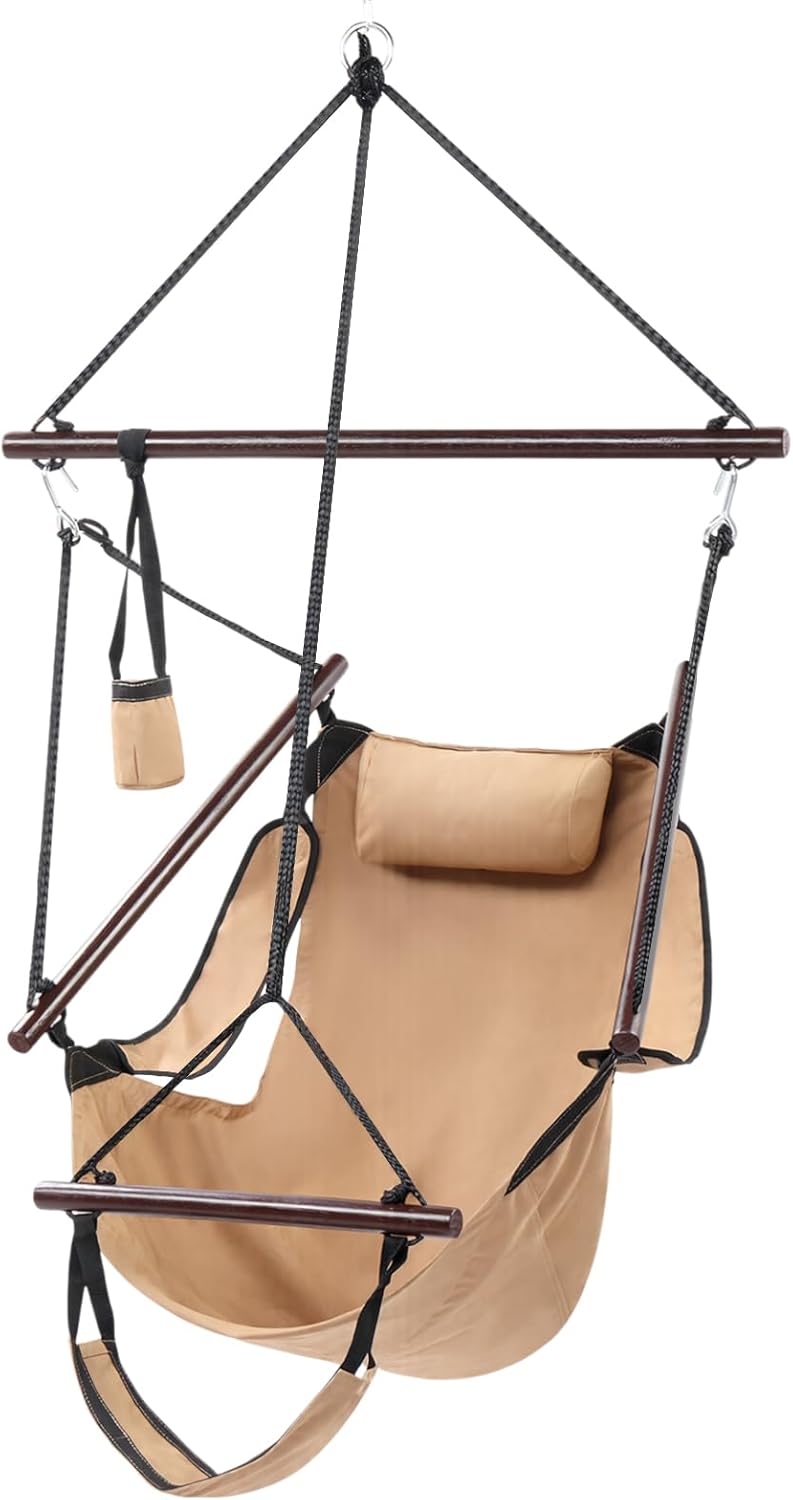 ONCLOUD Hammock Upgraded Unique Hanging Sky Chair, Air Deluxe Swing Seat with Rope (Tan)