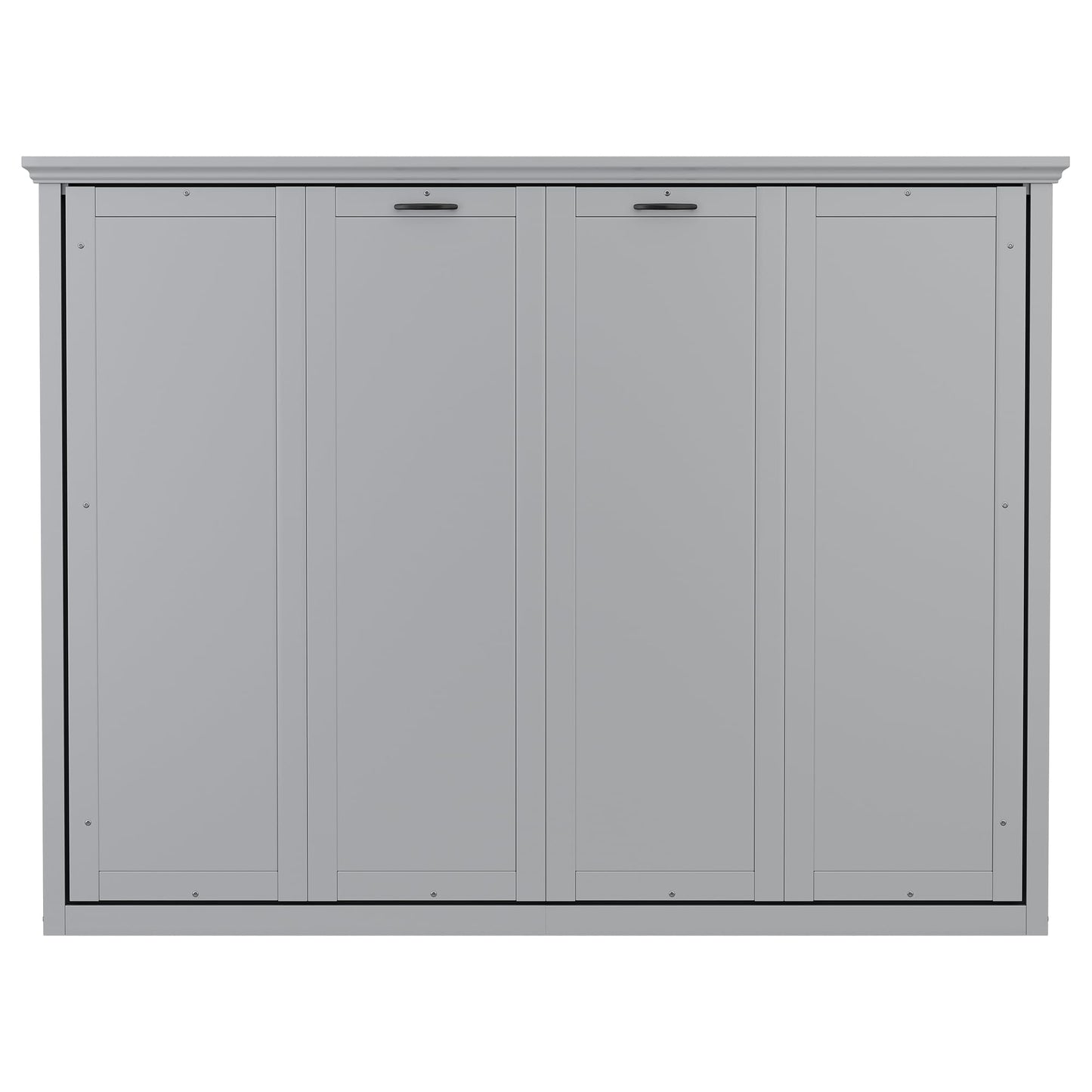 DNYN Queen Size Murphy Bed for Bedroom,Guest Room,Solid Wood Wall Bedframe w/Wooden Leg & Cabinet Design,Super Save Space & No Box Spring Needed, Gray