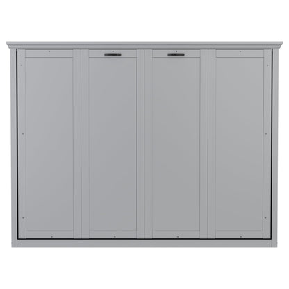 DNYN Queen Size Murphy Bed for Bedroom,Guest Room,Solid Wood Wall Bedframe w/Wooden Leg & Cabinet Design,Super Save Space & No Box Spring Needed, Gray
