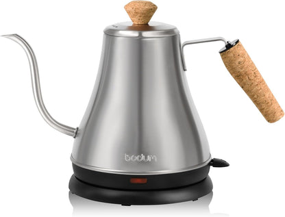 27oz Bodum Melior Gooseneck Electric Water Kettle, Pour Over Coffee & Tea, Brushed Stainless Steel