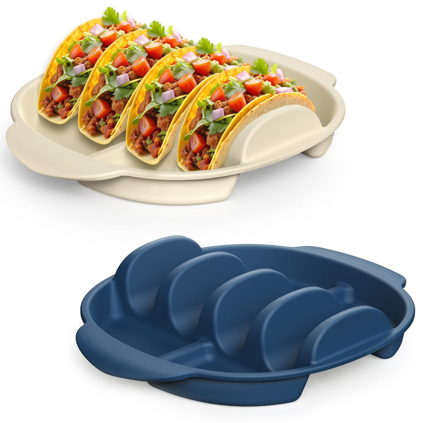LZC LADYS GIFT Taco Holder Set of 2 Silicone, Reusable Taco Stand Rack Tray with 4 Dividers, Taco Plates for Hard/Soft Taco Shells, Taco Party Serving Plates, Dishwasher & Microwave Safe Taco Holders