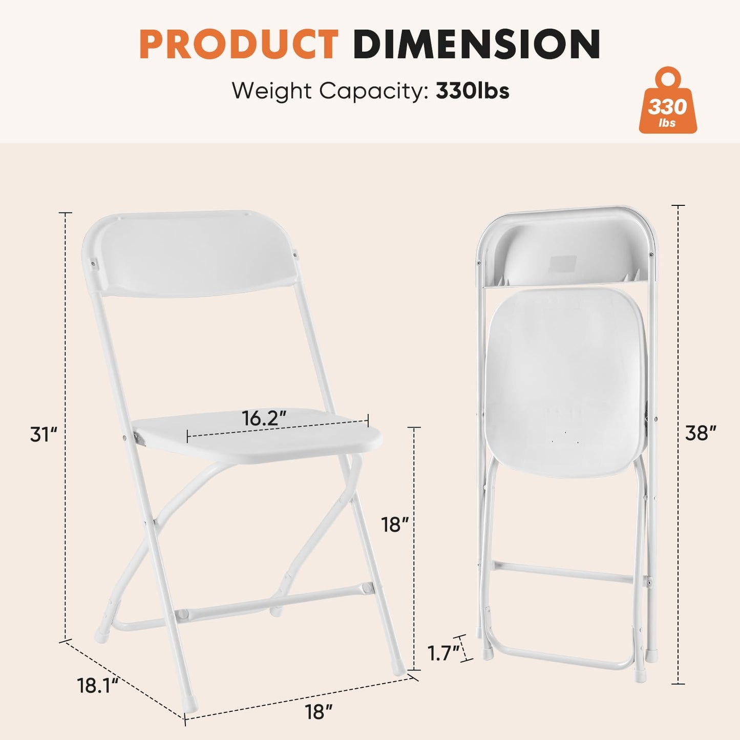 UOCFYK Folding Chairs, Indoor Outdoor Portable Commercial Stackable Plastic Chairs for Parties Weddings and Office Pack of 10, White