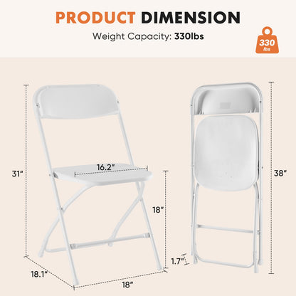 UOCFYK Folding Chairs, Indoor Outdoor Portable Commercial Stackable Plastic Chairs for Parties Weddings and Office Pack of 10, White