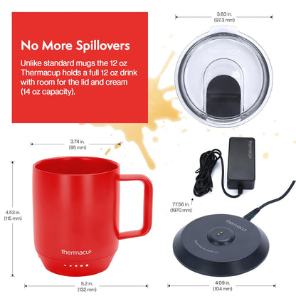 THERMACUP Premium Self Heating Coffee Mug, Temperature Controlled Heated Cup, Long Battery Life, Portable Electric Mug Warmer, Stainless Steel, Gift for Coffee Lovers, Home & Office (Cherry Red)