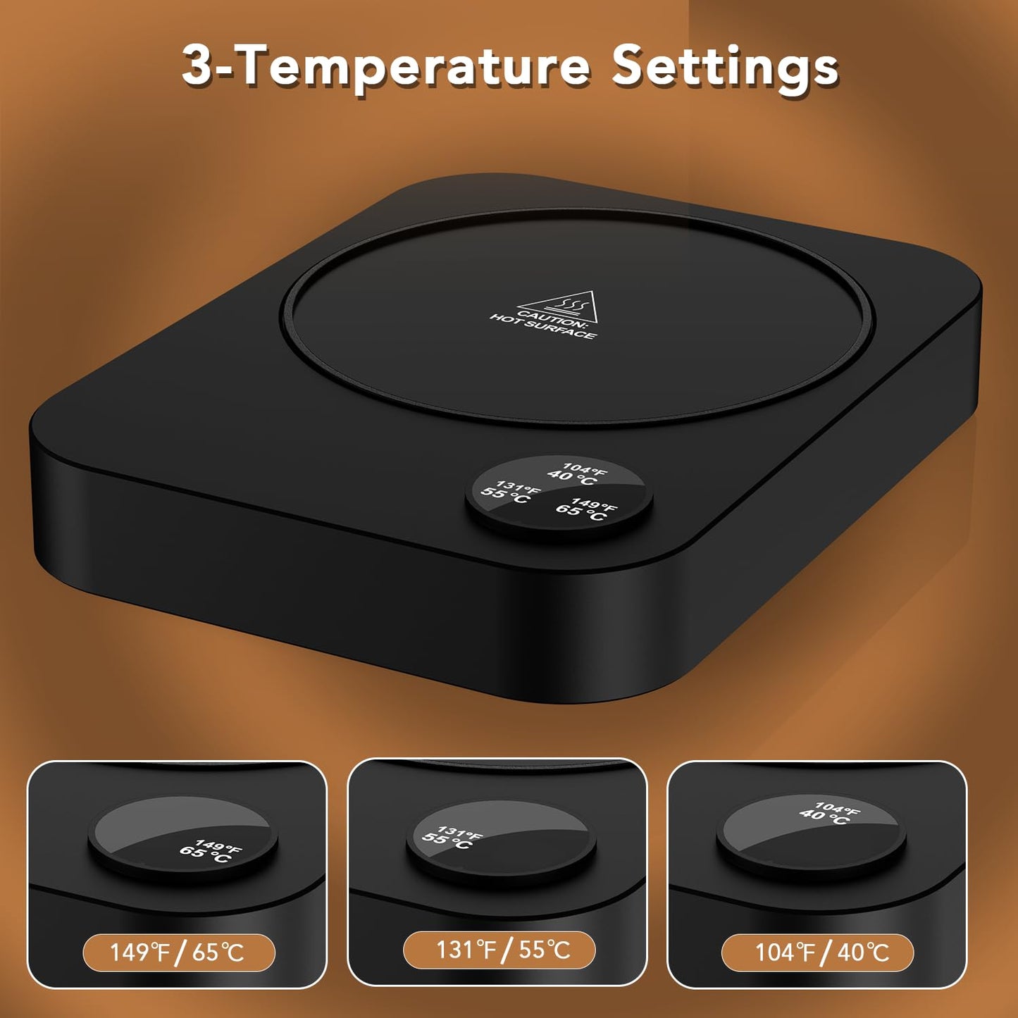 Coffee Mug Warmer for Desk with 3 Temperature Settings & Auto Shut Off, Warmer for Tea, Milk, Coffee, Candle, Coffee Cup Warmer for Office and Home Black (Medium)