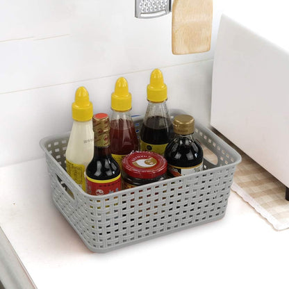 6-Pack Plastic Storage Organizer Basket, Slightly Gray, 10.04"L x 7.48"W x 3.95"H