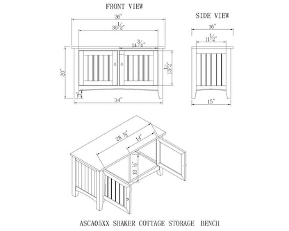 Alaterre Furniture Shaker Cottage Wall Mounted Coat Hook with Cubbies and Storage Bench/Cabinet Set, Espresso