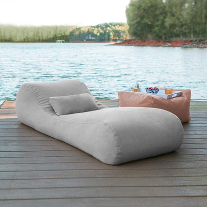 Outdoor Poolside Bean Bag Chair for Adults Lounger Granite Grey 72X26 Beach Style Solidcolor Durable All-Weather Chaise Squishy Feel Relax Traditional Patio Deck Porch Cover Cushion Included