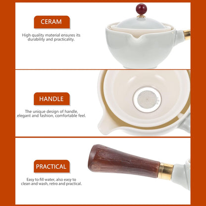 Cabilock 1 Pc Side Pot Ceramic Tea Maker, 360 Rotation Teapot for Flower Tea and Coffee Drinks