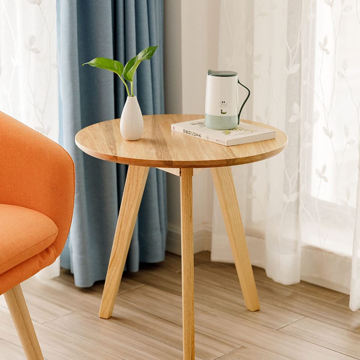 MHJKHG Round Coffee Table Living Room Wooden Coffee Table Balcony Small Table Small Dining Table Children's Game Table，Wood Color 50cm