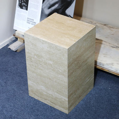 Modern Sintered Stone End Table for Living Room & Entryway, Sofa Table with Square Pedestal Base for Small Spaces, Fully Assembled & Low-Maintenance (Beige)