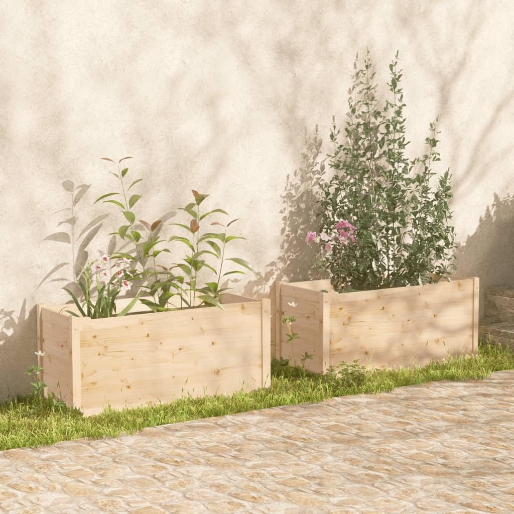 Mhdvray Rustic Raised Garden Bed Set of 2 Large Outdoor 39.4 x 39.4 x 19.7 in Solid Pinewood Planters Brown Untreated Wooden Elevated Planter Box for Patio Balcony Porch