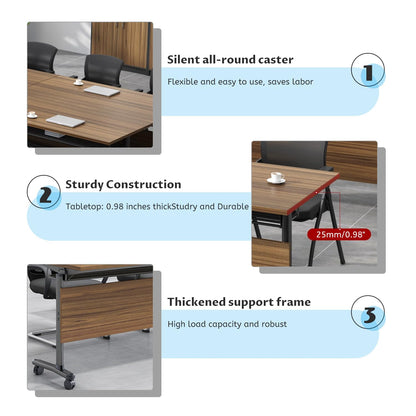 Folding Conference Tables,Flip Top Conference Room Tables,55.1 Inches Mobile Training Table with Silent Wheels,Modern Foldable Modular Boardroom Meeting Seminar Table for Office Classroom,8 Pack