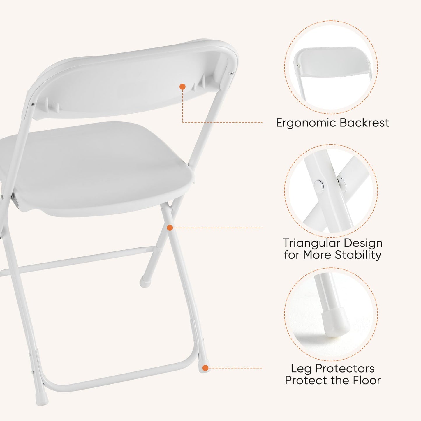 UOCFYK Folding Chairs, Indoor Outdoor Portable Commercial Stackable Plastic Chairs for Parties Weddings and Office Pack of 10, White