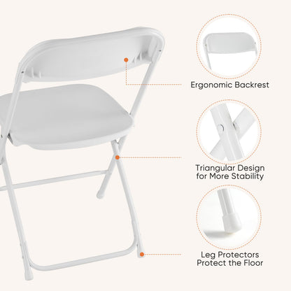 Sweetcrispy Folding Chair 20 Pack, Plastic Foldable Chairs with 330-Pound Capacity, Sturdy Metal Portable Chair, Easy to Use and Store, Outdoor and Indoor, for Home, Office, Party, Comfy, White