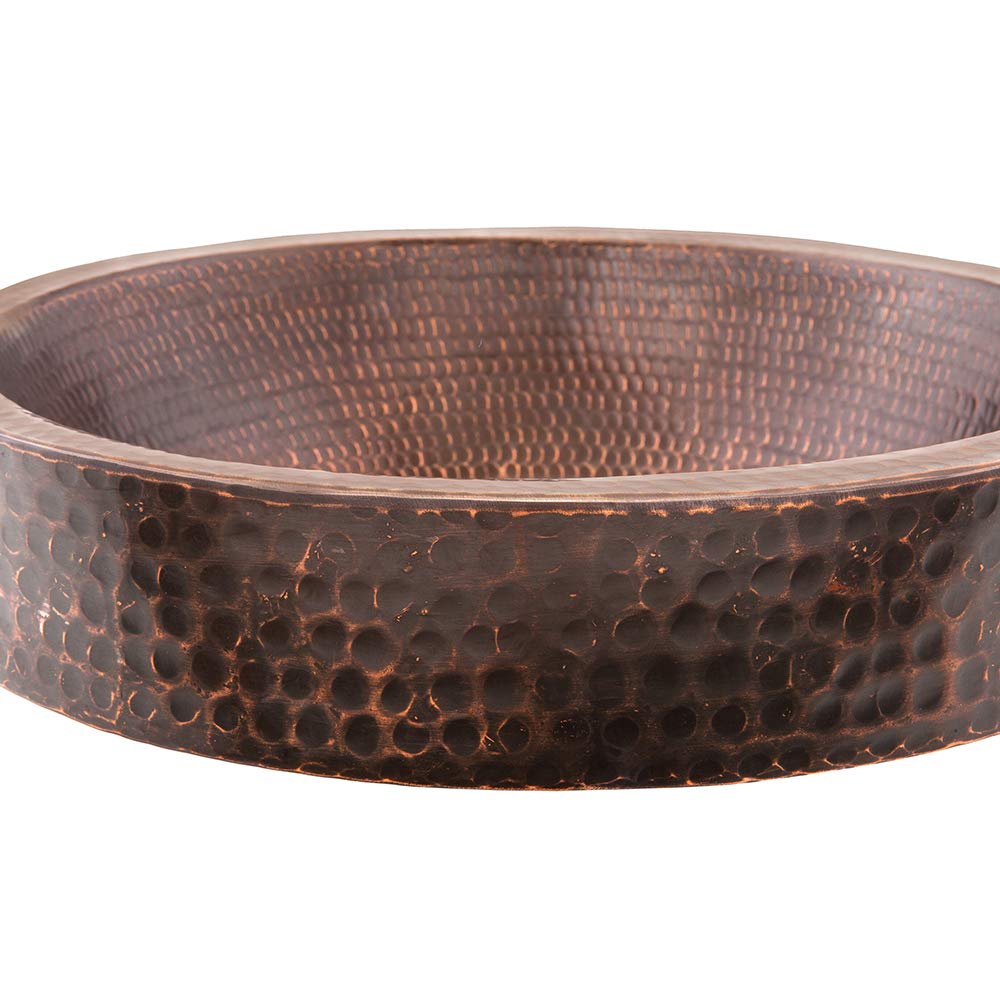 Premier Copper Products VR15SKDB 15-Inch Round Skirted Vessel Hammered Copper Sink