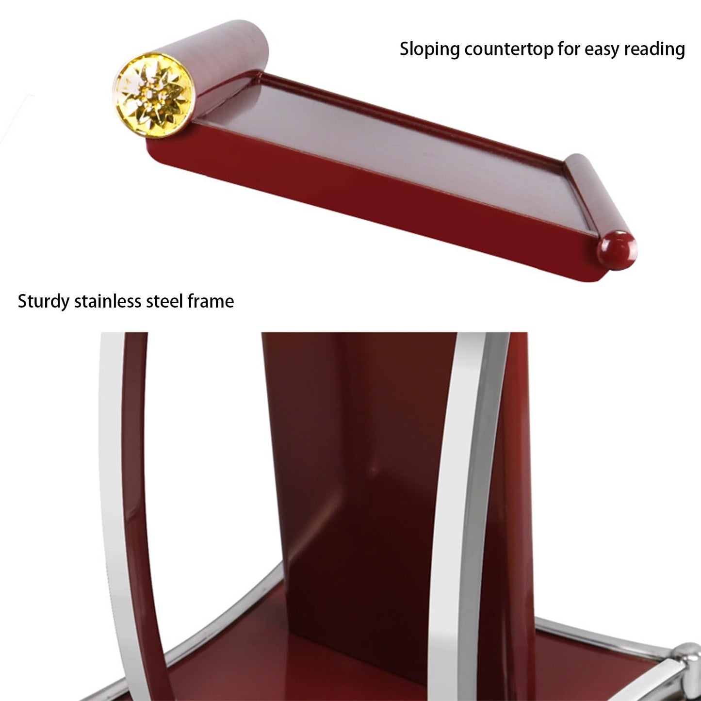 Curved Metal Podium, Brown Stand up Church Pulpit, Stainless Steel Conference Lectern for Office Stage Studio