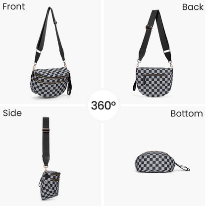 Checkered Crossbody Bum Bags for Women Nylon Checkered Purse Checkerboard Fanny Pack