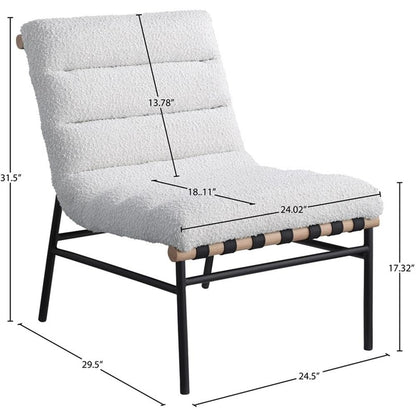 Meridian Furniture 411Cream Burke Collection Modern | Contemporary Accent Chair, Rich Cream Boucle Fabric, Black Vegan Leather Straps, Matte Black Metal Frame, 24.5" W x 29.5" D x 31.5" H, Cream