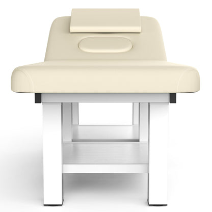 pouseayar Stationary Massage Table, 75”L 31.5''W Heavy Duty Esthetician Bed, 800LBS Metal Frame PU Leather Physical Therapy Table Spa Lash Bed Professional Equipment (Beige Grey)
