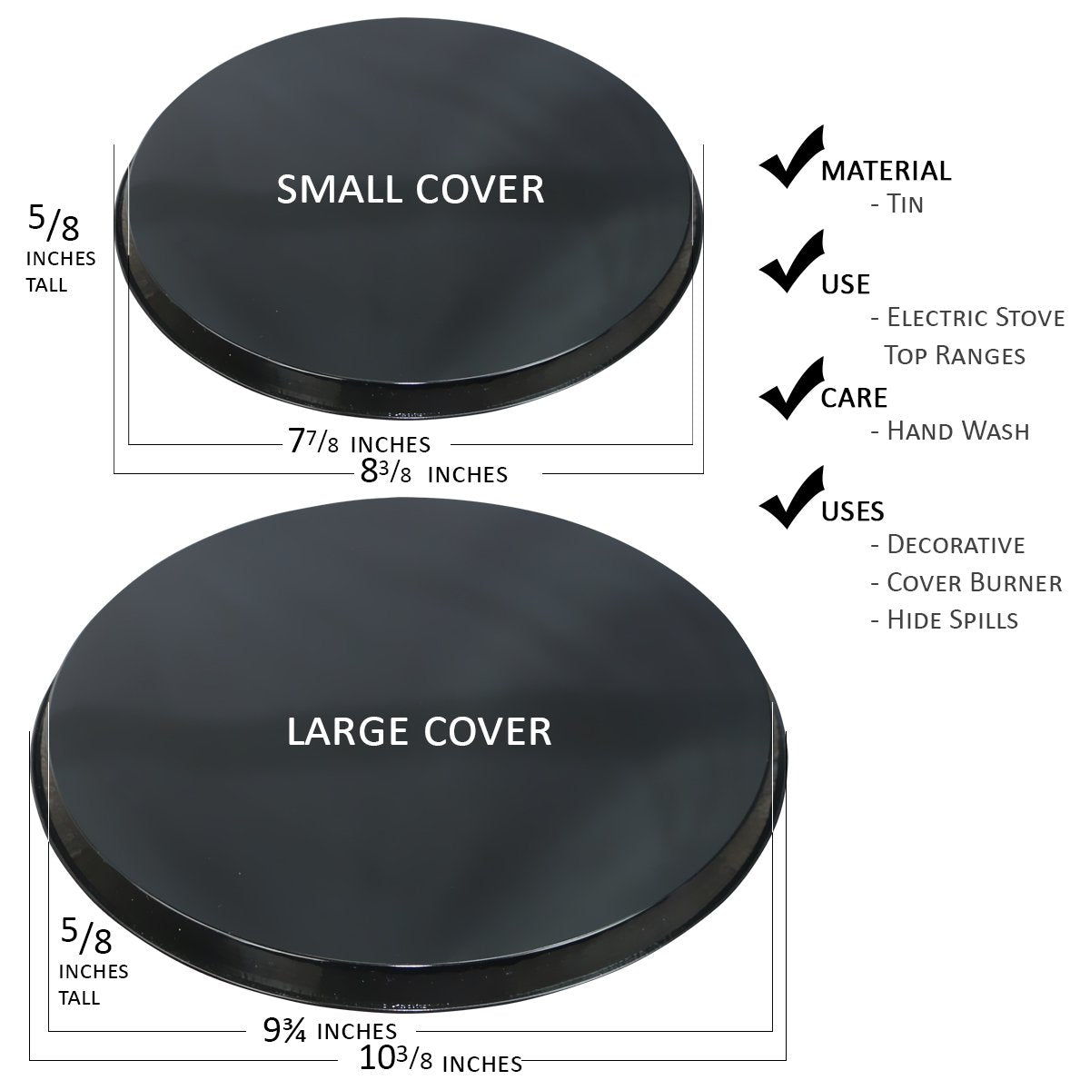 Reston Lloyd, Burner Covers For Electric Stovetop, Decorative Lightweight Tin Covers, Set of 4 (2-8 inch & 2-10 inch), Conceals Messy Drip Pans, Buffalo Check