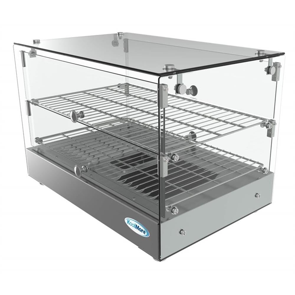 Pemberly Row Glass Countertop Display Warmer, 17 Cu. Ft., 22 in, Stainless Steel Frame, Silver Finish, Tempered Glass Panels, Self-Serve Double Doors, Adjustable Temperature Control 85-185°F for