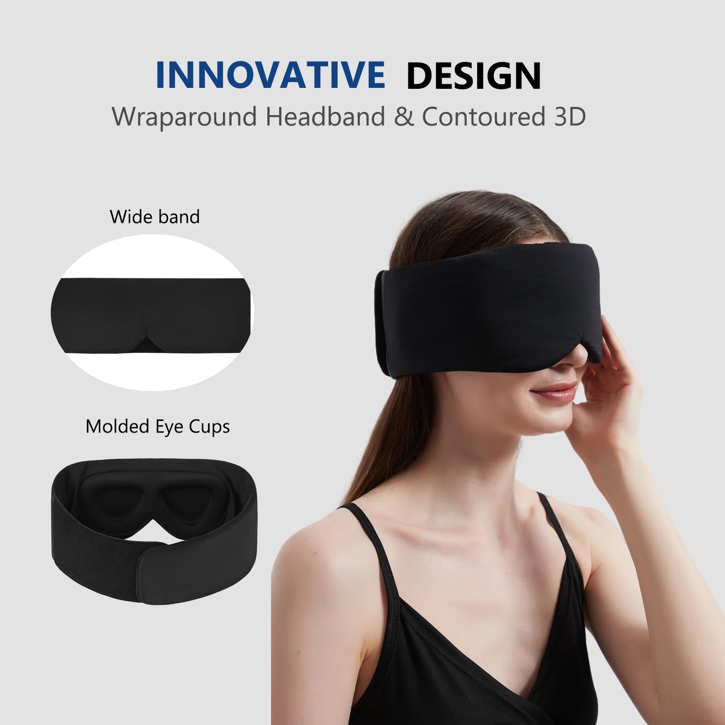 Alaska Bear Sleep Mask for Side Sleepers 2022 Headband Design, Cup-Shaped and Extra-Soft, 100 Blackout Eye Mask Shades Cover for Men and Women Home or Travel, Machine Washable, Black