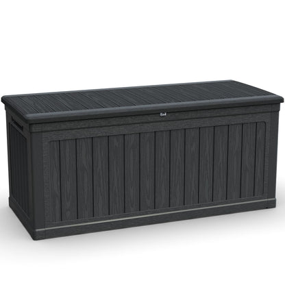 KCSWKJ Large Outdoor Storage Deck Box for Patio Furniture, Outdoor Cushions, Garden Tools and Sports/Pools Equipment, Waterproof Resin, Lockable, Black