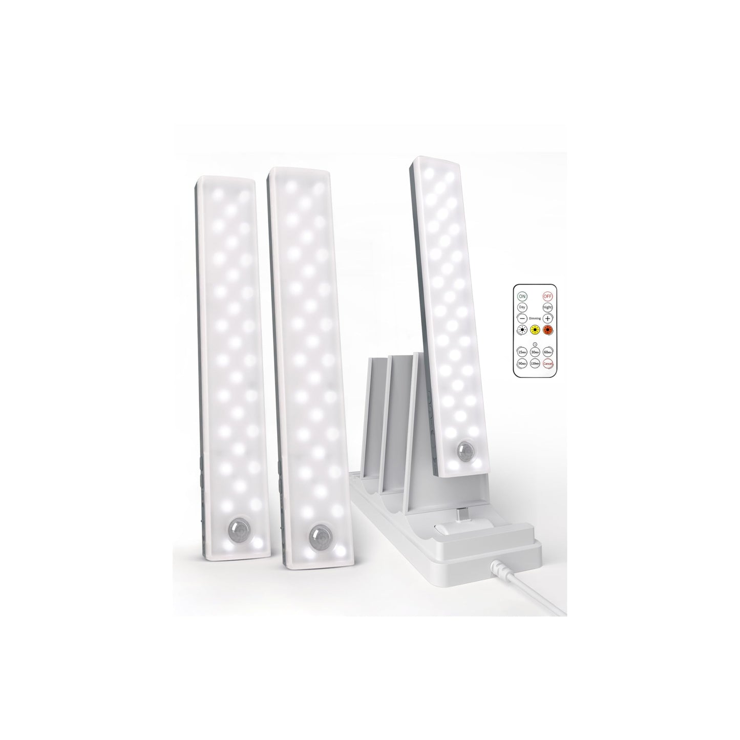 EZVALO 3-Pack Under Cabinet Lighting with Charging Station, 2000mAh Rechargeable Wireless Motion Sensor Lights, 3 Color Temps, Dimmable, Timer, Magnetic, with Remote Control for Kitchen, Closet
