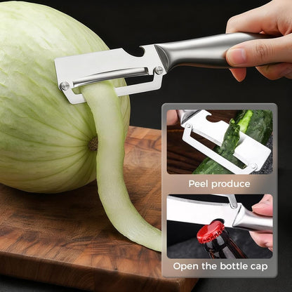 2 Pcs Premium Vegetable Peeler with Wooden Handle and Bottle Opener: 2-in-1 Stainless Steel Kitchen Tool for Fruit Apple Potato Pumpkin Papaya