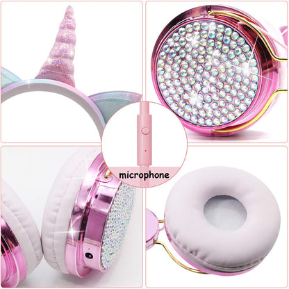 TCJJ Unicorn Kids Headphones for Girls Children Teens, Wired Headphones for Kids with Adjustable Headband, 3.5mm Jack and Over On Ear Headset w/Mic for School Birthday Xmas Unicorn Gift
