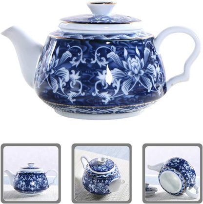 Alipis Porcelain Teapot, Blue and White Chinoiserie Chinese Teapot with Strainer Hole for Kung Fu Tea