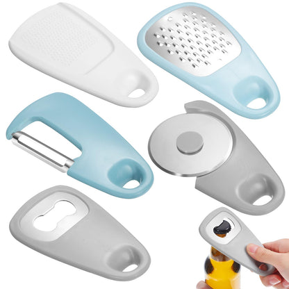 HOLIDYOYO Kitchen Tool Set 5 Pieces with Potato Peeler Cheese Grater Pizza Wheel Bottle Opener and Fruit Peeler Compact Space Saving Kitchen Gadgets for Home Cooking