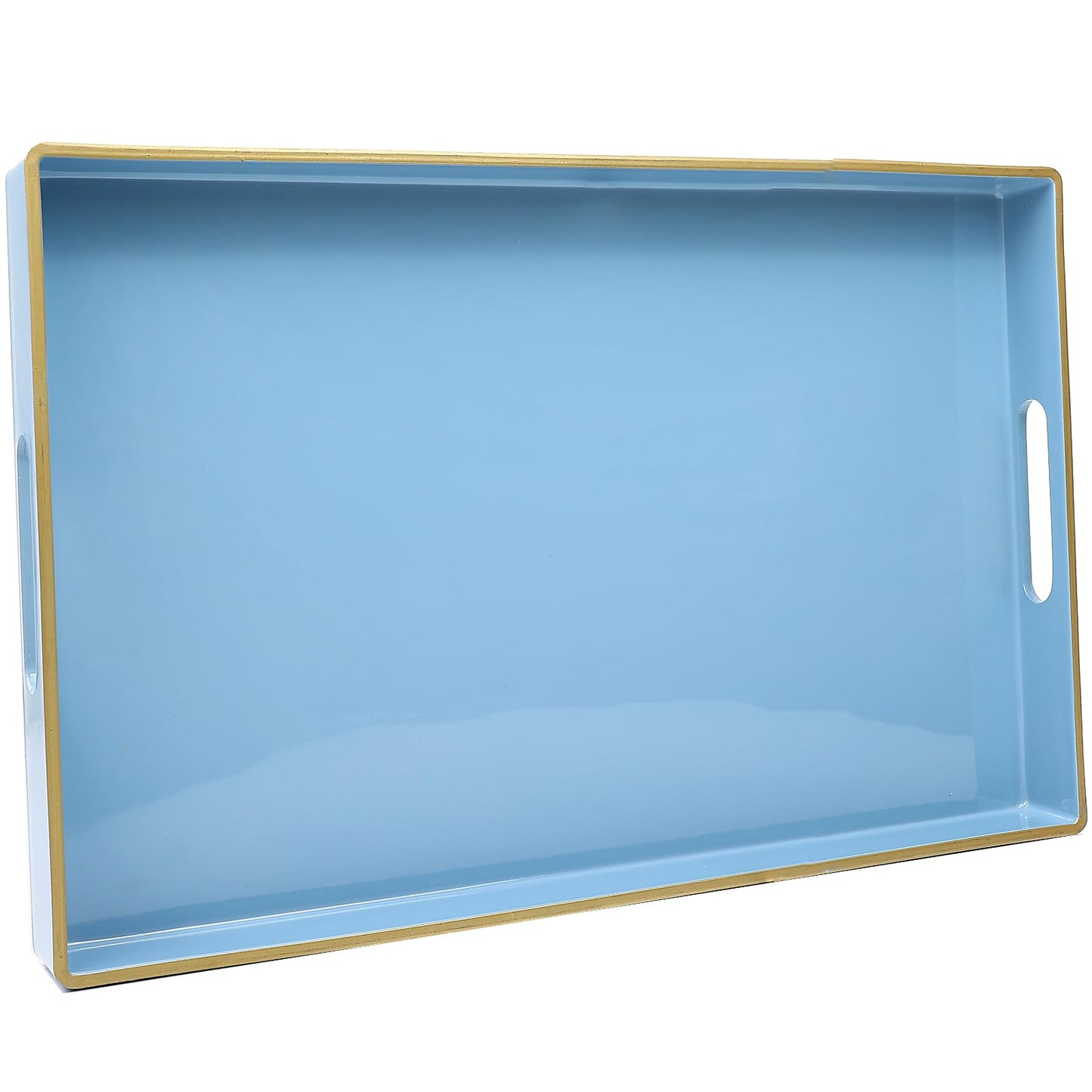 Spsyrine Blue Decorative Serving Tray with Handles, Elegant Plastic Coffee Table Tray for Ottoman, Living Room, Home Decor 15.6" X 10.2" Light Blue