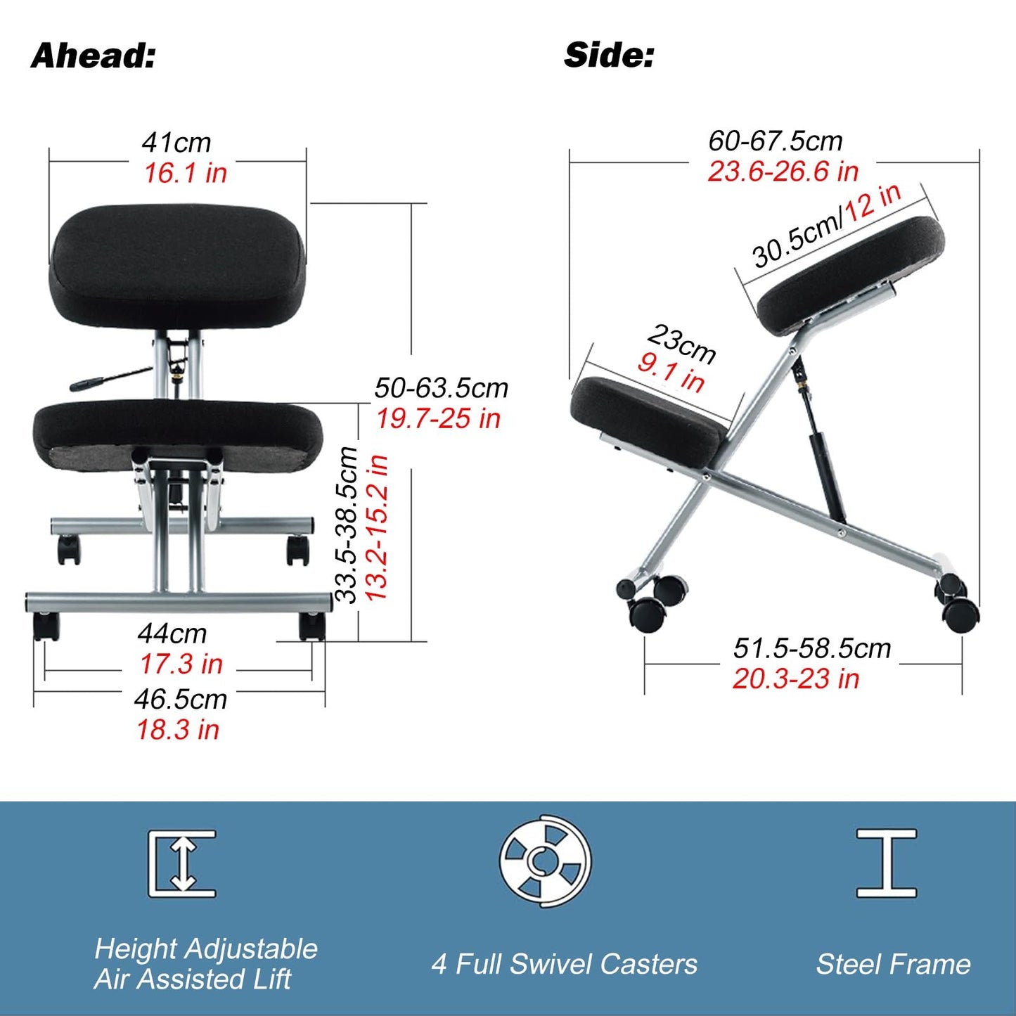 Office Chair Cross Legged Chair，Height Adjustable Kneeling Desk Chair with 4 Universal Wheels, Black Meditation Chair with Thick Seat, Ergonomic Kneeling Chair for Office/Classroom