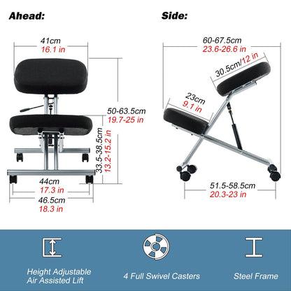 Office Chair Cross Legged Chair，Height Adjustable Kneeling Desk Chair with 4 Universal Wheels, Black Meditation Chair with Thick Seat, Ergonomic Kneeling Chair for Office/Classroom