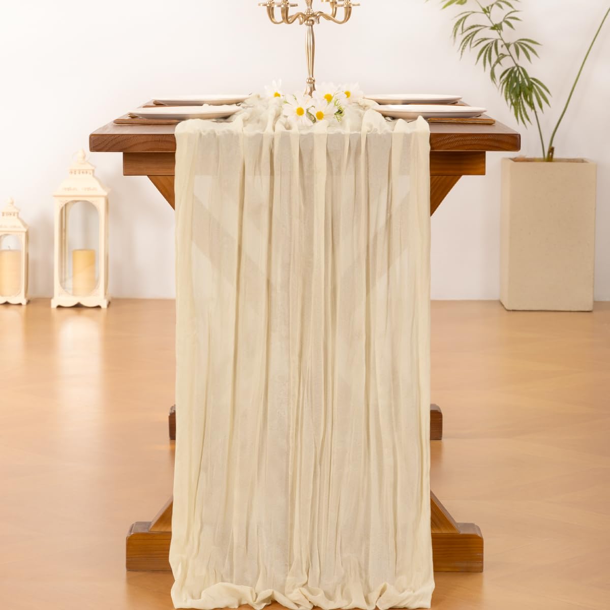 Socomi Beige Fall Thanksgiving Cheesecloth Table Runner Boho Rustic Gauze 120 inch 10FT Cheese Cloth Runner for Wedding Party Baby Shower Birthday Home Decor Holiday Decorations