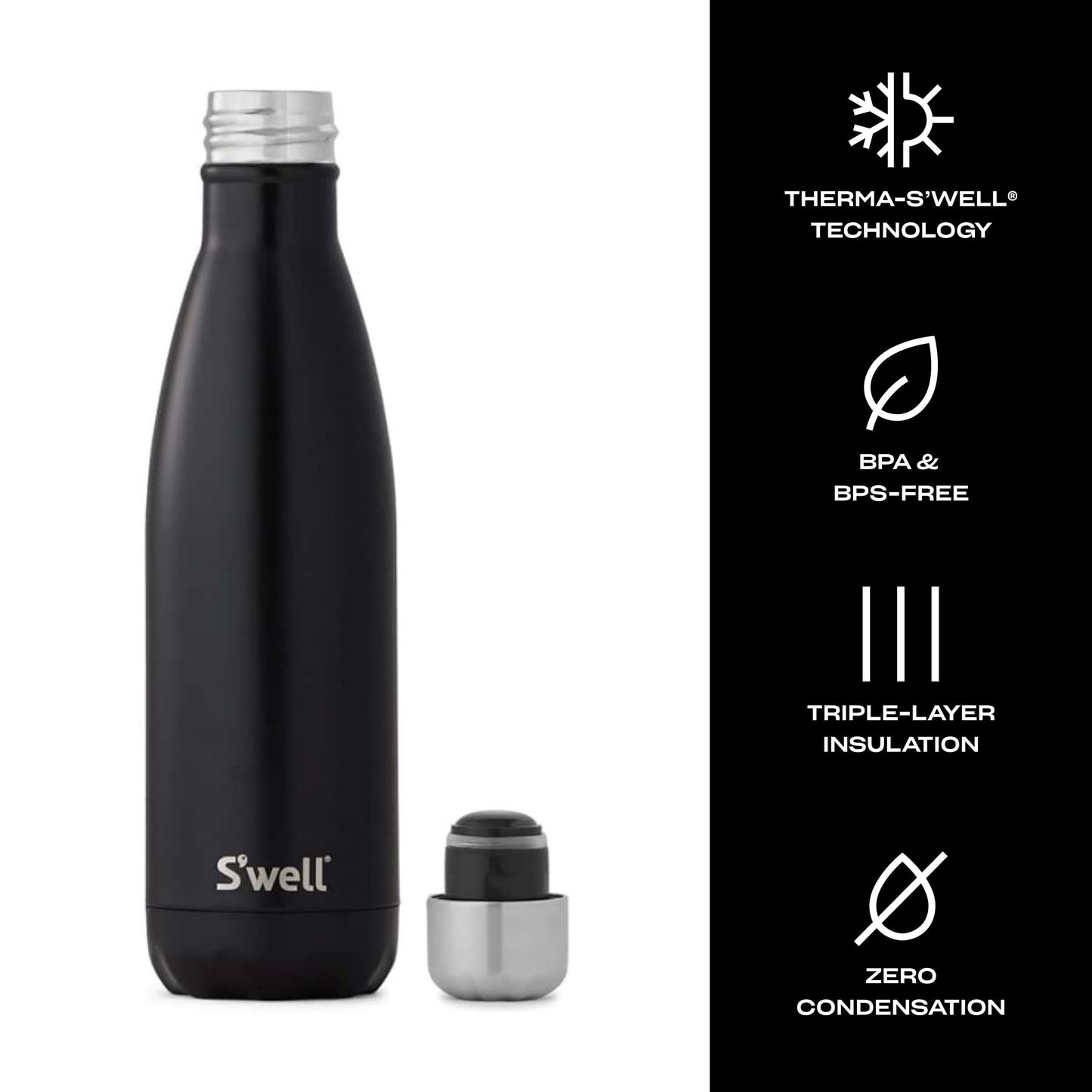 S’well Stainless Steel 17oz Water Bottle, London Chimney Design, Triple-Layer Vacuum Insulation Keeps Drinks Cold for 36 Hours and Hot for 18, BPA Free