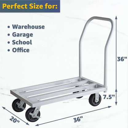 20" x 36" Mobile Aluminum NSF Dunnage Rack - 1600 lb. Capacity with Handle, Heavy-Duty Storage Cart with 6" Casters, Food-Grade Platform Truck for Restaurants, Kitchens, Warehouses