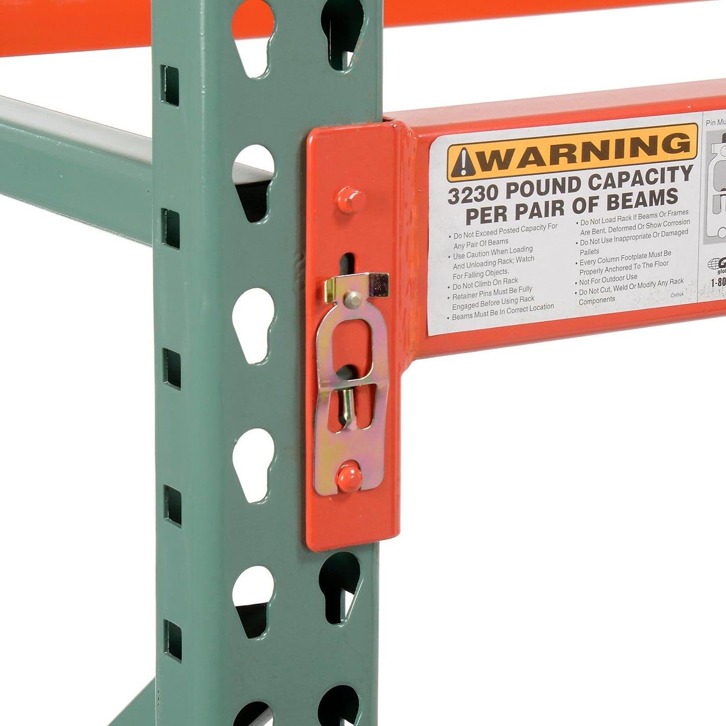 Global Industrial Teardrop Pallet Rack Add-On Unit, 144"W X 48"D X 96"H, 5970 lbs Shelf Capacity, Steel Construction, Orange & Green, For Industrial Storage