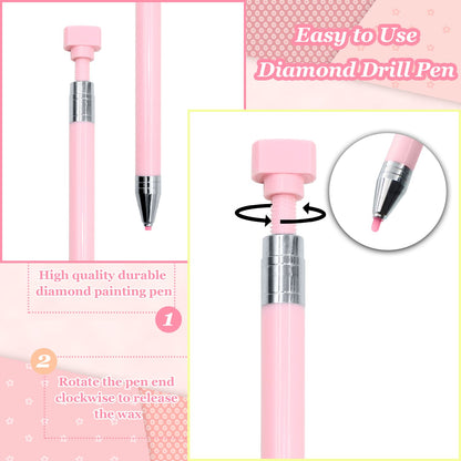 ZYNERY 21 Pcs Diamond Painting Pens Kit, 1 Pcs Refillable Wax Pen with 20 Pcs Wax, Rotating Glue Point Drill Pen for Nail Art, Diamond Art Accessories and Tools, Quickly Pick Up Beads Gems (Pink)